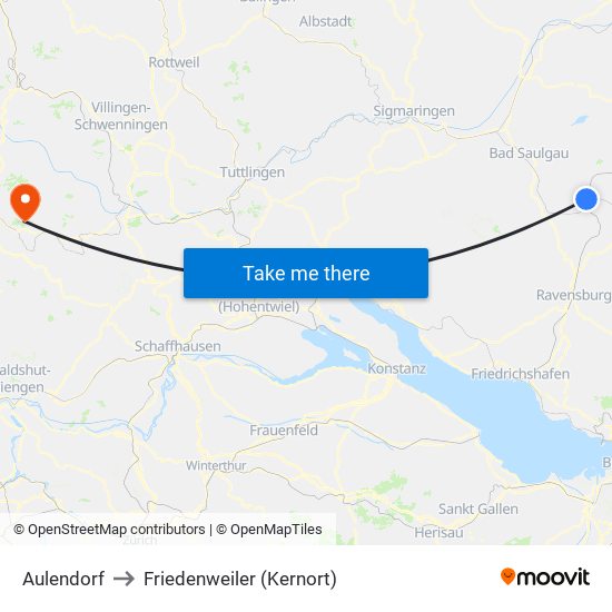 Aulendorf to Friedenweiler (Kernort) map