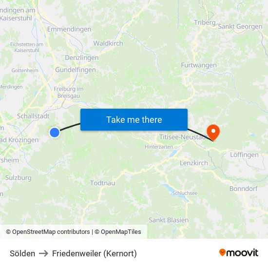 Sölden to Friedenweiler (Kernort) map