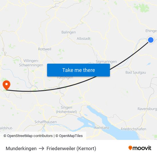 Munderkingen to Friedenweiler (Kernort) map