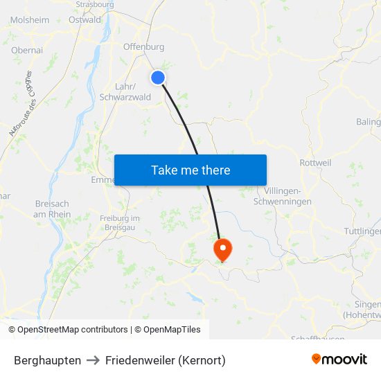 Berghaupten to Friedenweiler (Kernort) map