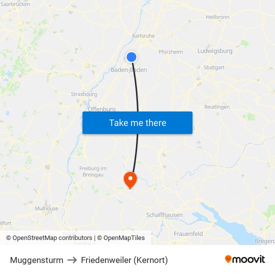 Muggensturm to Friedenweiler (Kernort) map