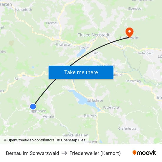 Bernau Im Schwarzwald to Friedenweiler (Kernort) map