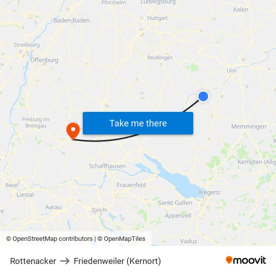 Rottenacker to Friedenweiler (Kernort) map