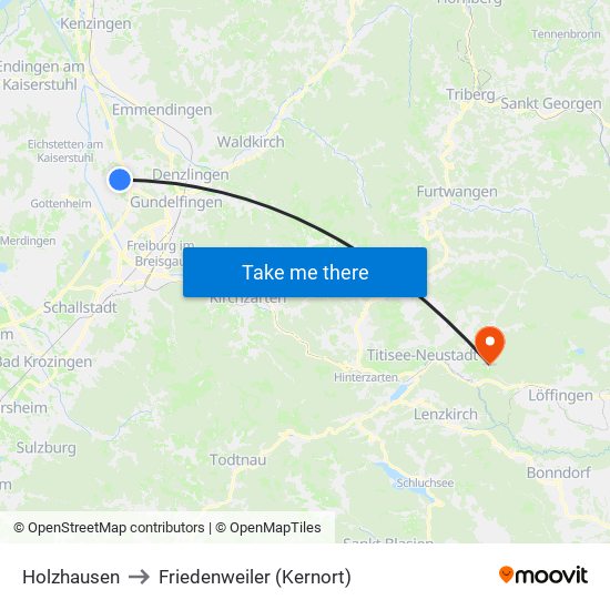 Holzhausen to Friedenweiler (Kernort) map