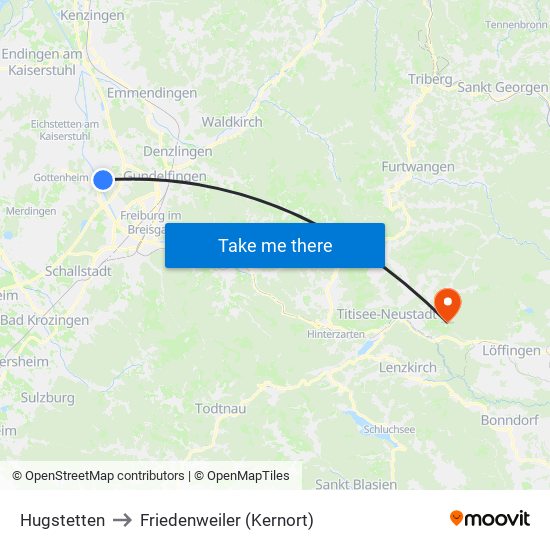 Hugstetten to Friedenweiler (Kernort) map