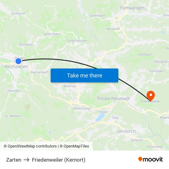 Zarten to Friedenweiler (Kernort) map