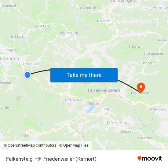 Falkensteig to Friedenweiler (Kernort) map