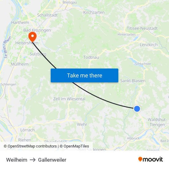 Weilheim to Gallenweiler map