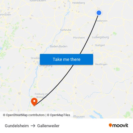 Gundelsheim to Gallenweiler map