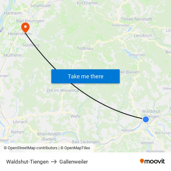 Waldshut-Tiengen to Gallenweiler map