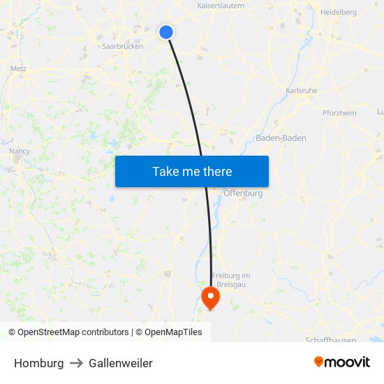 Homburg to Gallenweiler map