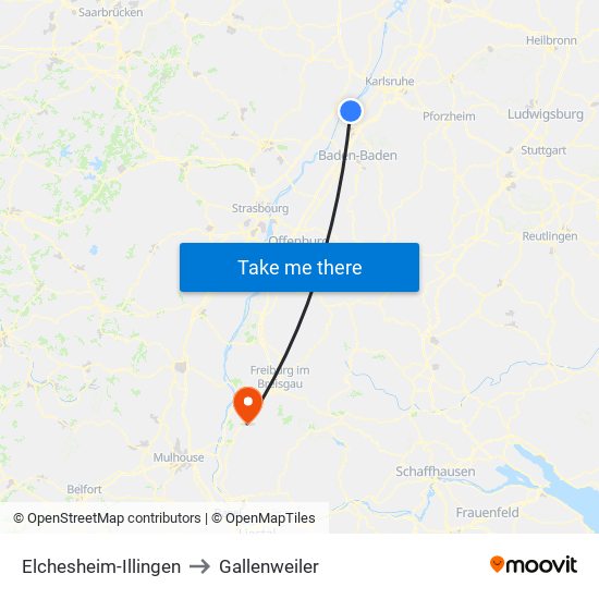 Elchesheim-Illingen to Gallenweiler map