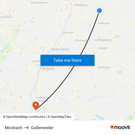 Mosbach to Gallenweiler map