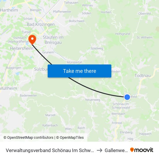 Verwaltungsverband Schönau Im Schwarzwald to Gallenweiler map