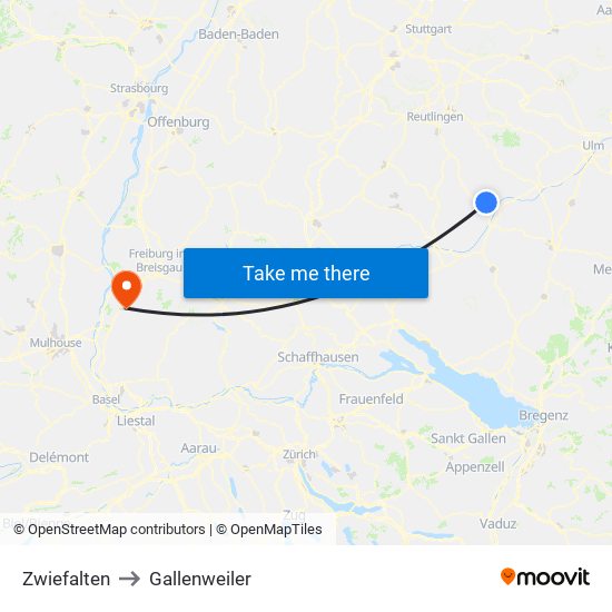 Zwiefalten to Gallenweiler map