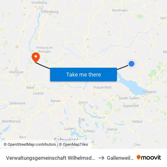 Verwaltungsgemeinschaft Wilhelmsdorf to Gallenweiler map
