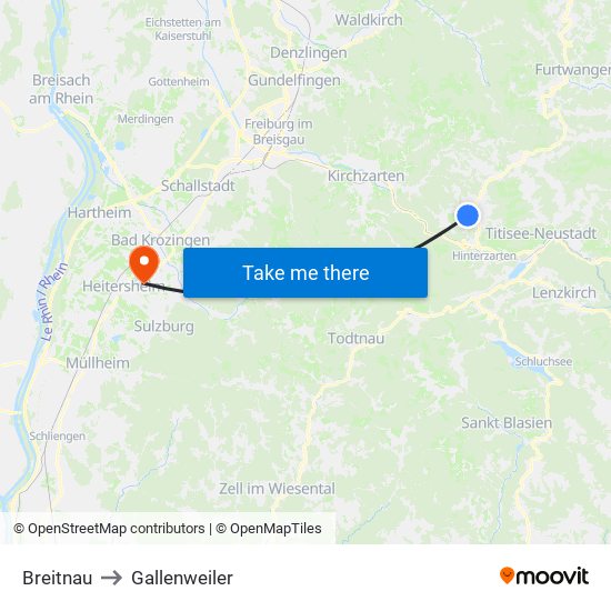 Breitnau to Gallenweiler map