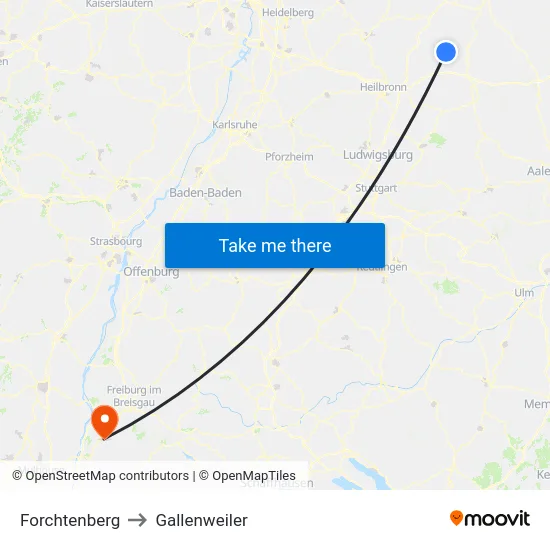 Forchtenberg to Gallenweiler map