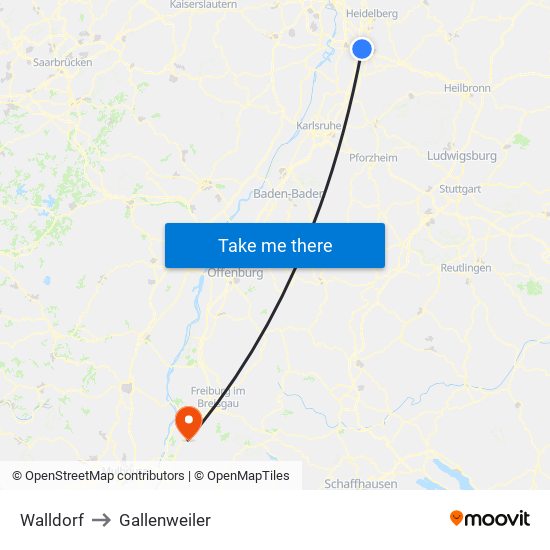 Walldorf to Gallenweiler map