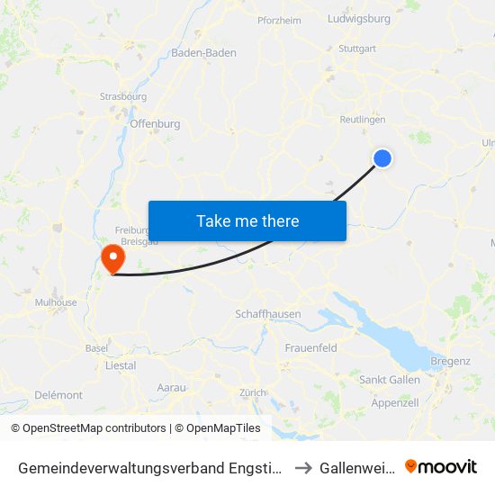 Gemeindeverwaltungsverband Engstingen to Gallenweiler map