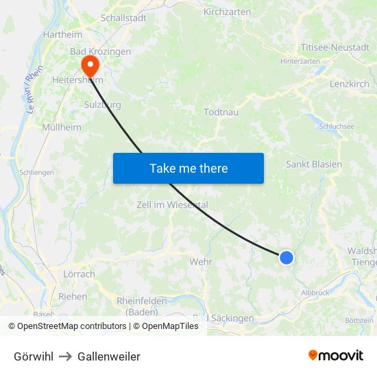 Görwihl to Gallenweiler map