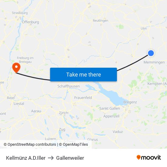 Kellmünz A.D.Iller to Gallenweiler map