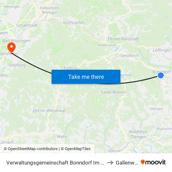 Verwaltungsgemeinschaft Bonndorf Im Schwarzwald to Gallenweiler map