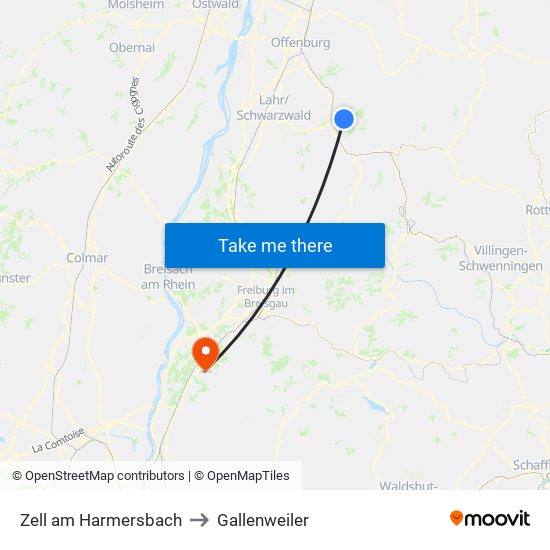 Zell am Harmersbach to Gallenweiler map