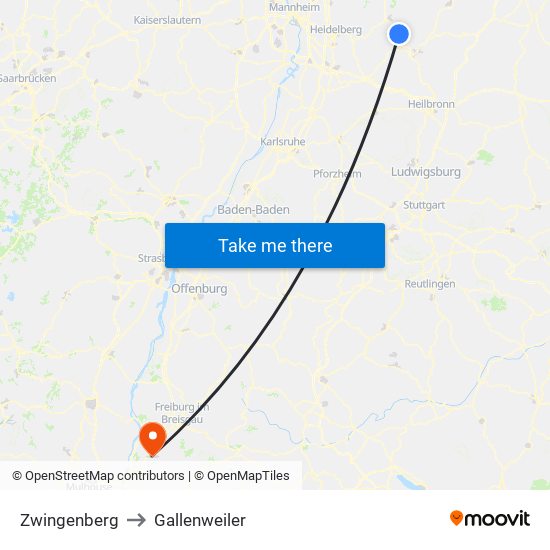 Zwingenberg to Gallenweiler map