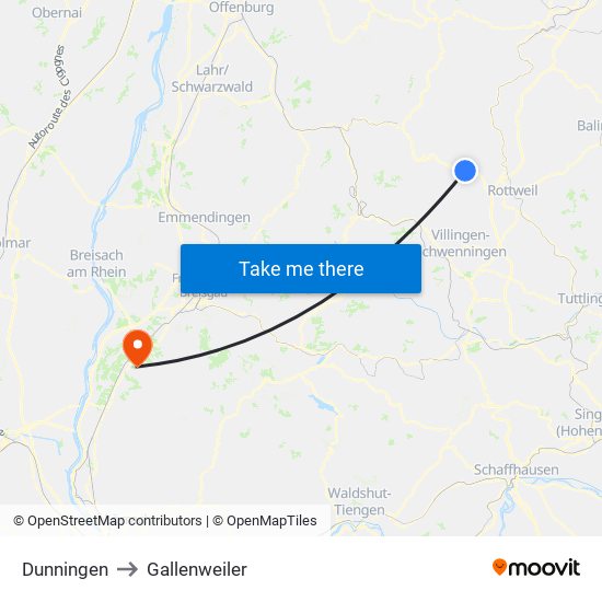 Dunningen to Gallenweiler map