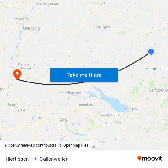 Illertissen to Gallenweiler map