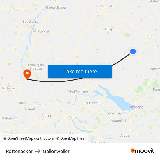 Rottenacker to Gallenweiler map