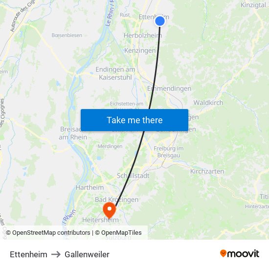 Ettenheim to Gallenweiler map