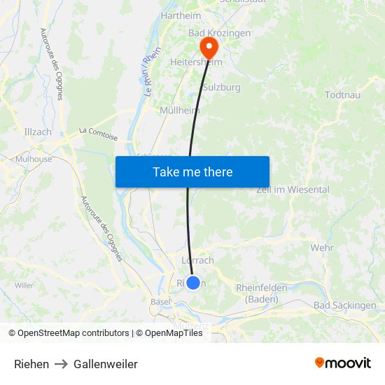 Riehen to Gallenweiler map