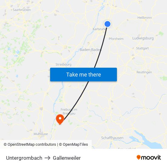 Untergrombach to Gallenweiler map