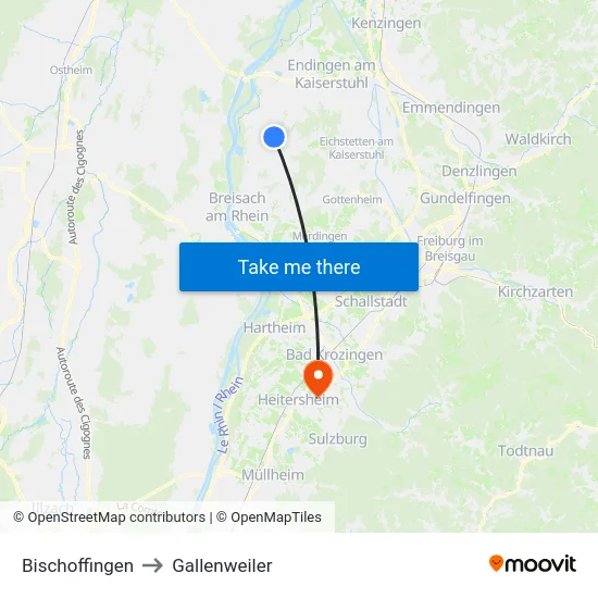 Bischoffingen to Gallenweiler map