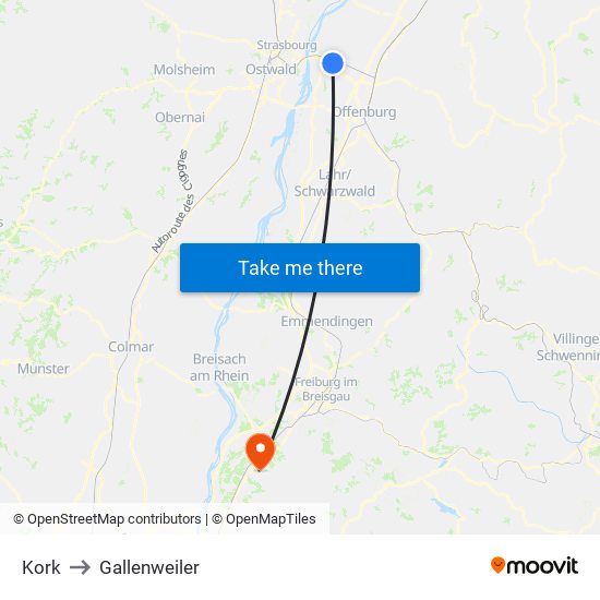 Kork to Gallenweiler map