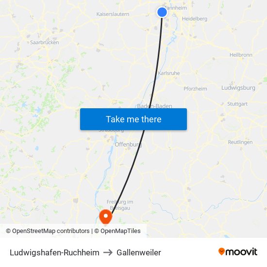 Ludwigshafen-Ruchheim to Gallenweiler map