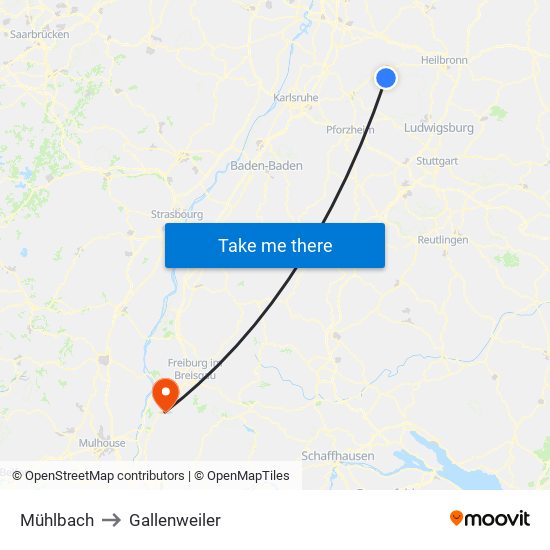 Mühlbach to Gallenweiler map