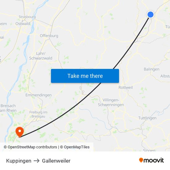 Kuppingen to Gallenweiler map