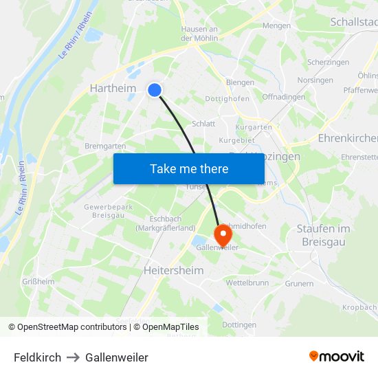 Feldkirch to Gallenweiler map