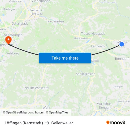 Löffingen (Kernstadt) to Gallenweiler map