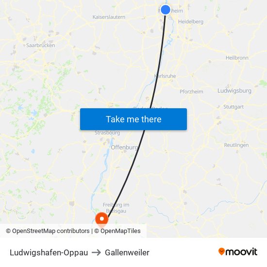 Ludwigshafen-Oppau to Gallenweiler map