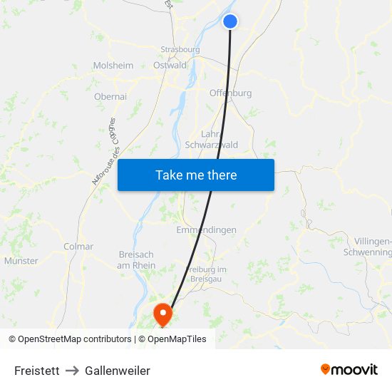 Freistett to Gallenweiler map
