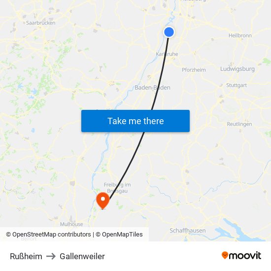 Rußheim to Gallenweiler map