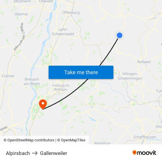 Alpirsbach to Gallenweiler map