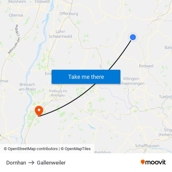 Dornhan to Gallenweiler map