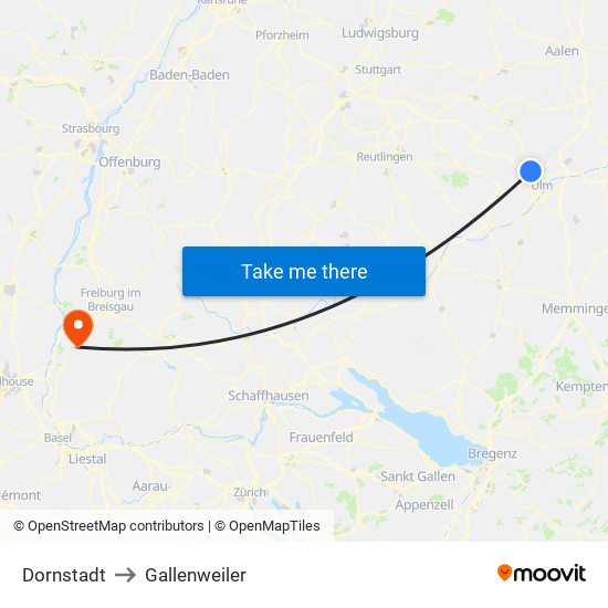 Dornstadt to Gallenweiler map