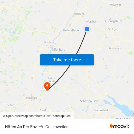 Höfen An Der Enz to Gallenweiler map