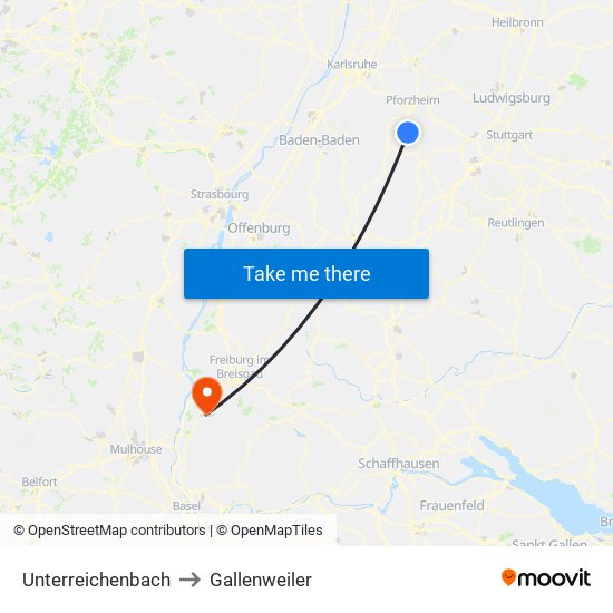 Unterreichenbach to Gallenweiler map